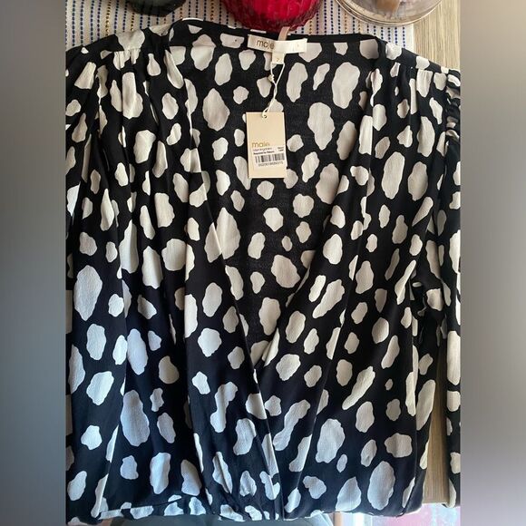 Maje Mini Dress Size 6 Rosima Black & White Ruched Wrap Front Long Sleeve NWT - Picture 7 of 16